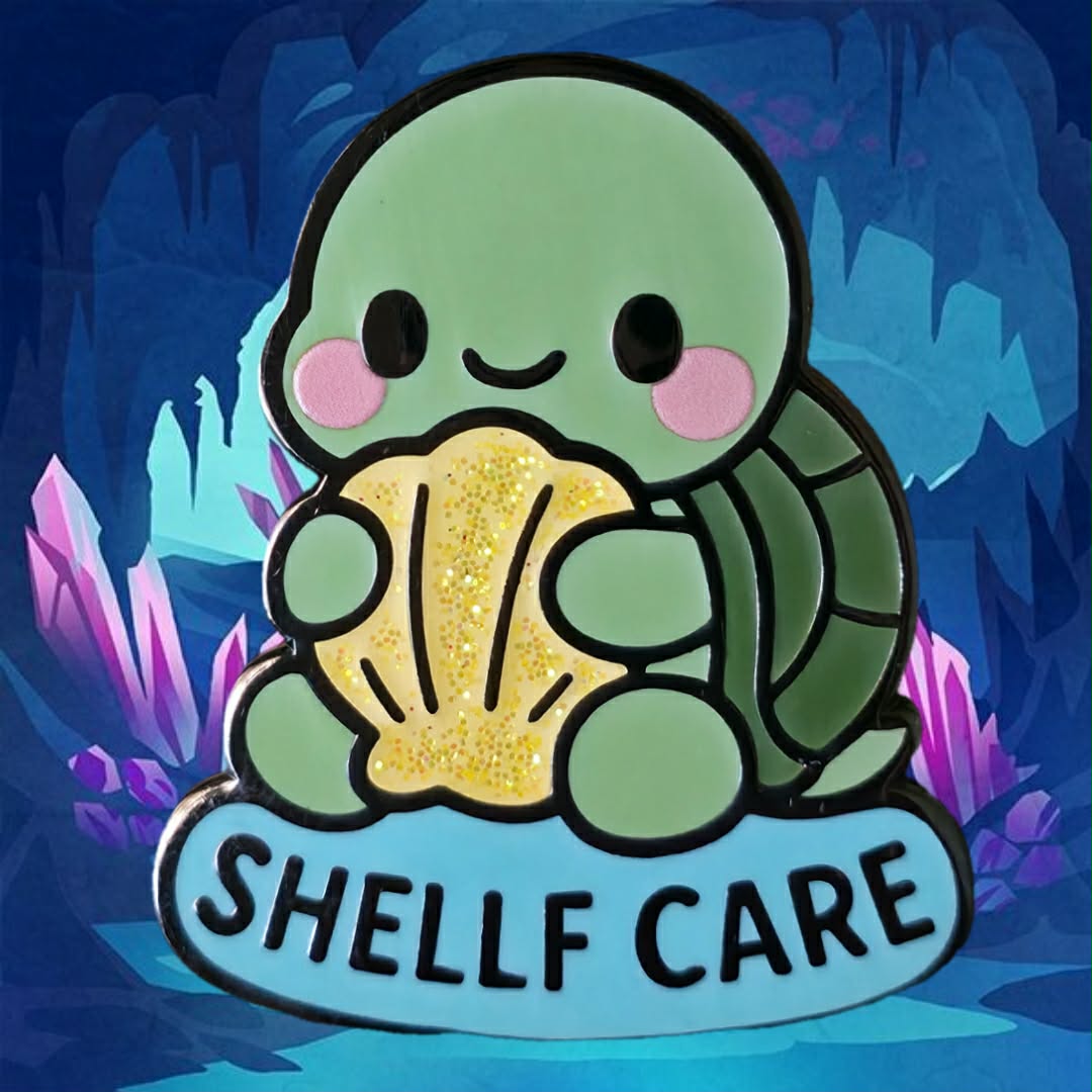 "Shelf Care Turtle" Enamel Pin with Glitters 🐢🤓 - Pinlord.com - Enamel Pin - Pinlord.com - express cheap ethical custom products