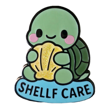 "Shelf Care Turtle" Enamel Pin with Glitters 🐢🤓 - Pinlord.com - Enamel Pin - Pinlord.com - express cheap ethical custom products
