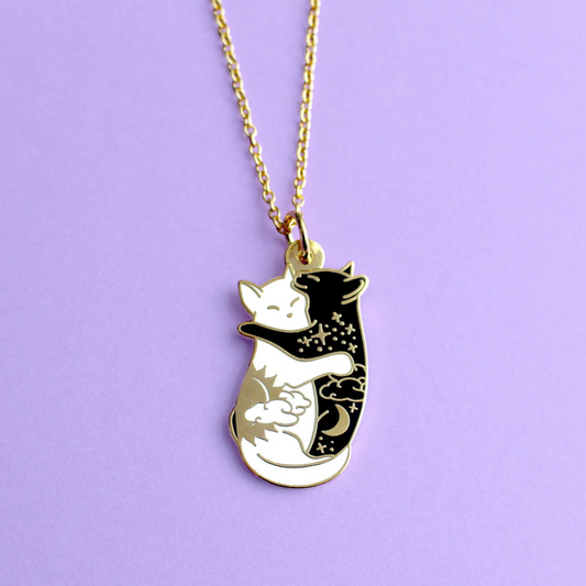 Cats ying yang enamel necklace yourstuffmade