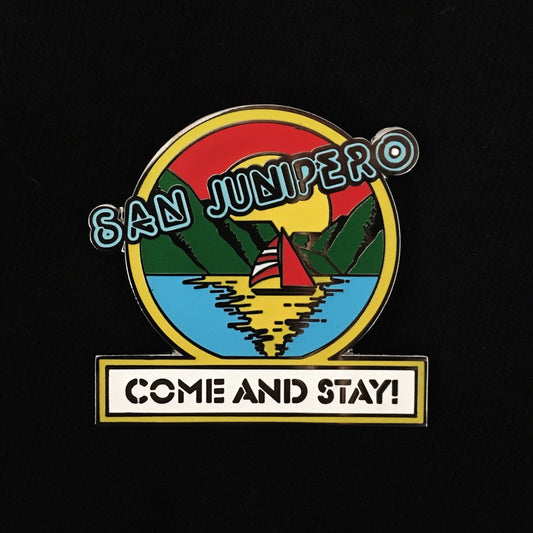Black Mirror San Junipero Come and Stay Enamel Pin by @pinlord - Pinlord.com