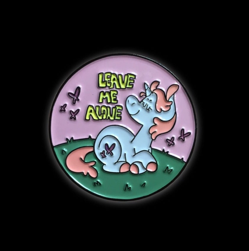 Leave Me Alone Unicorn Enamel Pin with @brooskee - Pinlord.com